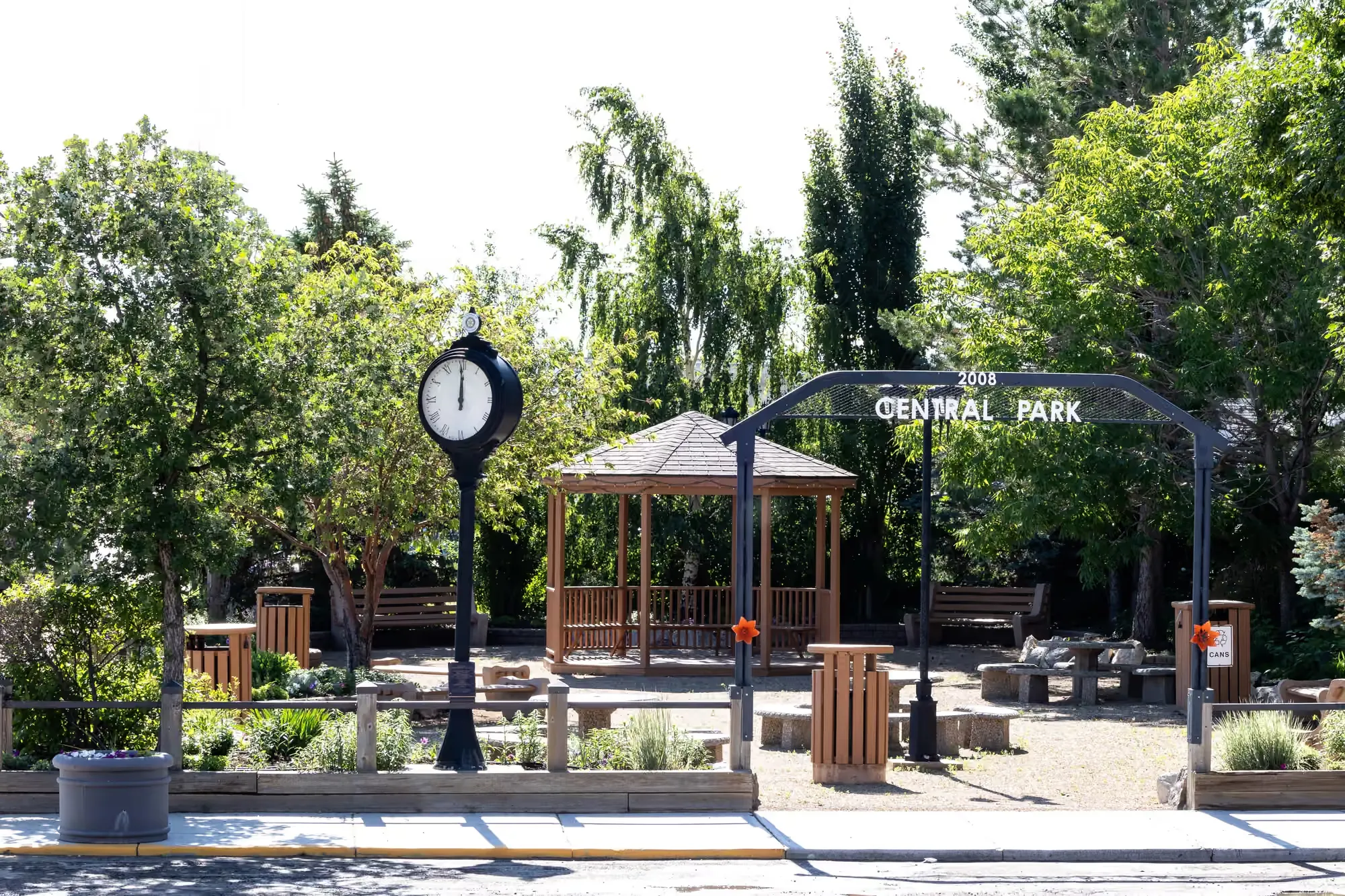 The gazebo and street clock in Central Park, downtown Assiniboia
